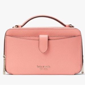 Kate Spade Hudson Double Zip Top Handle Crossbody Bag Garden Rose Pebble Leather